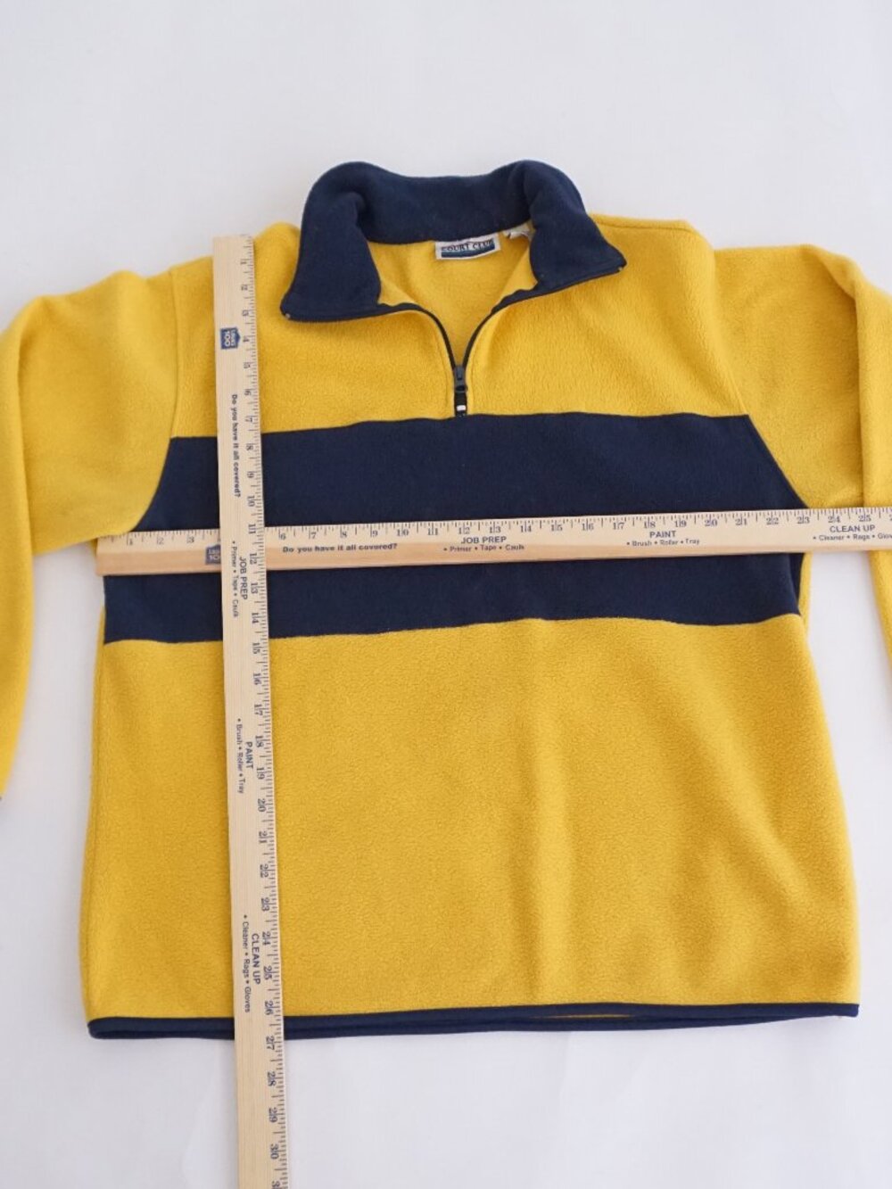 Vintage Court Club Yellow Navy Rugby Stripe Quarter Zip Fleece Pullover M - Picture 3 of 10